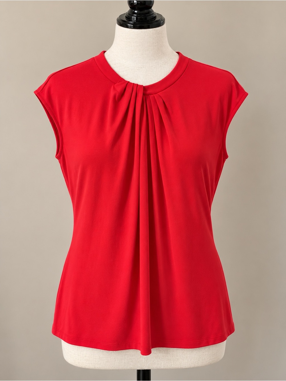 Red Pleated Neck Cap Sleeve Blouse Worthington Medium